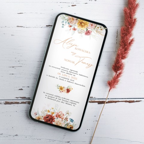 Elektroniczne Zaproszenia ślubne (e-zaproszenia) z motywem pomarańczowych kwiatów - Summer Flowers 